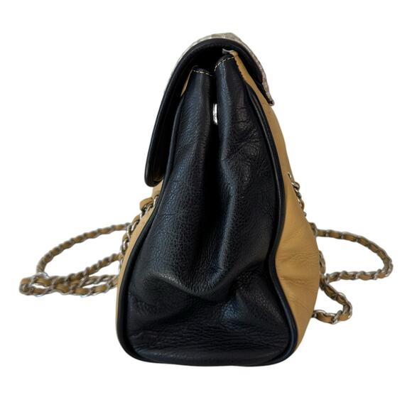 ELIE TAHARI Purse Yellow Gold Silver Colorblock Satchel Shoulder Chain Handle - Picture 5 of 10